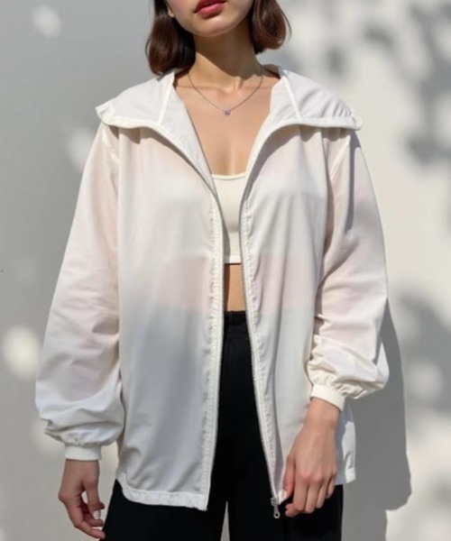 cammie（キャミー）の「ジップアップブルゾン（ノーカラージャケット・レディース・ブルー/ホワイト/ピンク/アイボリー・M/S）」の6枚目の写真