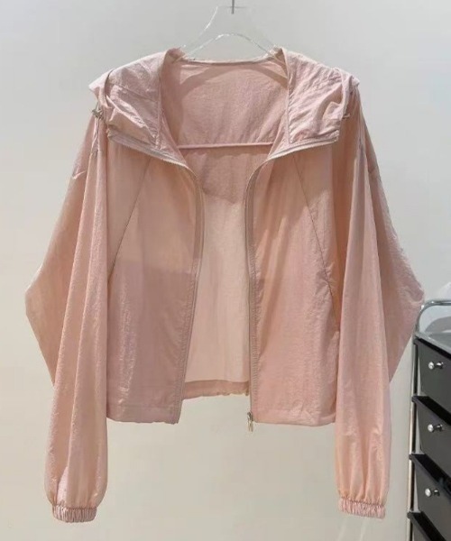 cammie（キャミー）の「ジップアップブルゾン（ノーカラージャケット・レディース・ブルー/ホワイト/ピンク/アイボリー・M/S）」の11枚目の写真