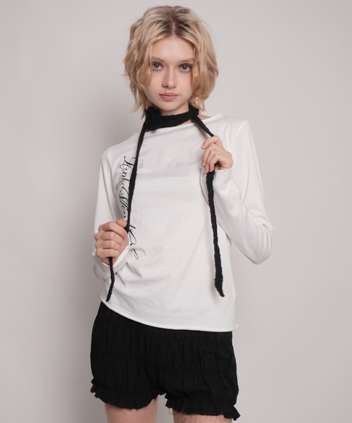 IMARI（イマリ）の「【 IMARI / イマリ 】 ローズ モチーフ ニット スカーフ / チョーカー #（ネックレス・レディース・ピンク/レッド/パープル/アイボリー/ブラック・FREE）」の7枚目の写真