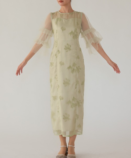 シアーチュールフラワー パーティードレス オケージョンドレス（ドレス