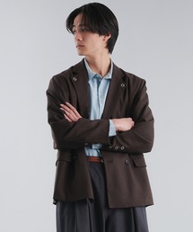 Adoon plain（アドーンプレーン）の「【セットアップ対応】　Eyelet-Detail Striped Tailored Jacket / ハトメデザインストライプテーラードジャケット（テーラードジャケット）」