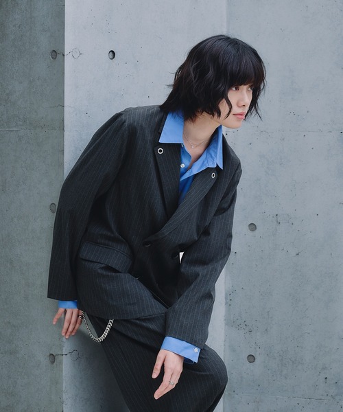 Adoon plain(Ah[v[)́yZbgAbvΉz@Eyelet-Detail Striped Tailored Jacket / ngfUCXgCve[[hWPbg(e[[hWPbg)