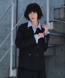 Adoon plain(Ah[v[)́yZbgAbvΉz@Eyelet-Detail Striped Tailored Jacket / ngfUCXgCve[[hWPbg(e[[hWPbg)