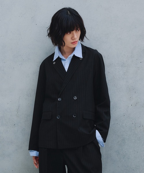 VETEMENTS ブラック ストライプ テーラードジャケット VETEMENTS ブラック ストライプ テーラードジャケット