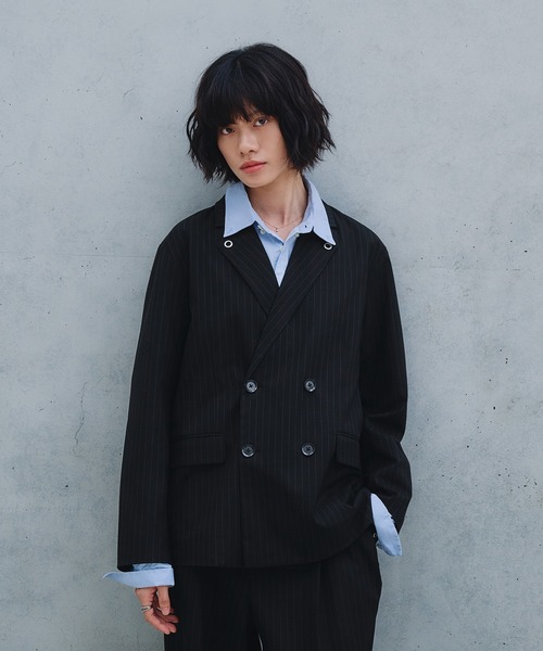 セットアップ対応】 Eyelet-Detail Striped Tailored Jacket / ハトメ