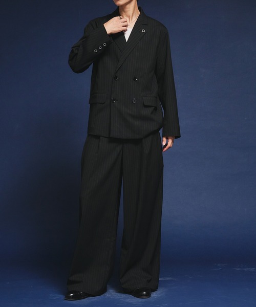 Adoon plain（アドーンプレーン）の「【セットアップ対応】　Eyelet-Detail Striped Tailored Jacket / ハトメデザインストライプテーラードジャケット（テーラードジャケット・メンズ・チャコールグレー/ブラック・LARGE/MEDIUM）」の13枚目の写真