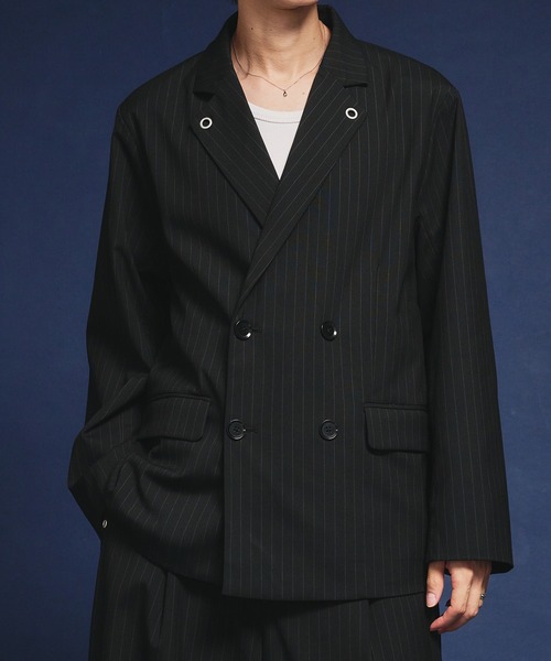 a*s様 （完売商品）ハトメデザインストライプテーラードジャケット　ブラック セットアップ対応】 Eyelet-Detail Striped Tailored Jacket