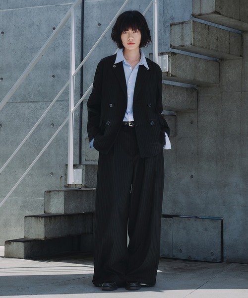 a*s様 （完売商品）ハトメデザインストライプテーラードジャケット　ブラック セットアップ対応】 Eyelet-Detail Striped Tailored Jacket / ハトメ