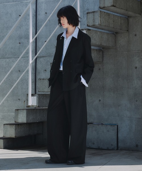 アキラナカ 美品日本製コットン ダブル ストライプ テーラードジャケット オフ白 vectorpremium_170-402311140156