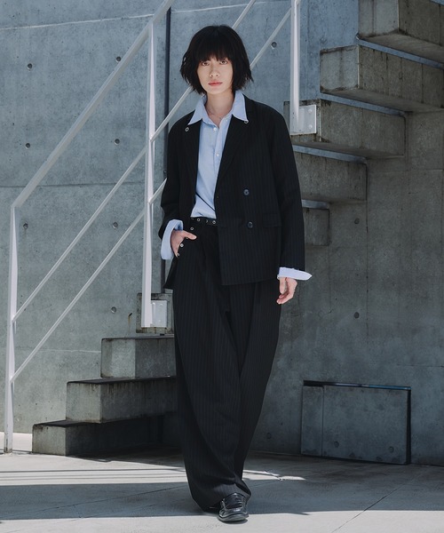 a*s様 （完売商品）ハトメデザインストライプテーラードジャケット　ブラック セットアップ対応】 Eyelet-Detail Striped Tailored Jacket