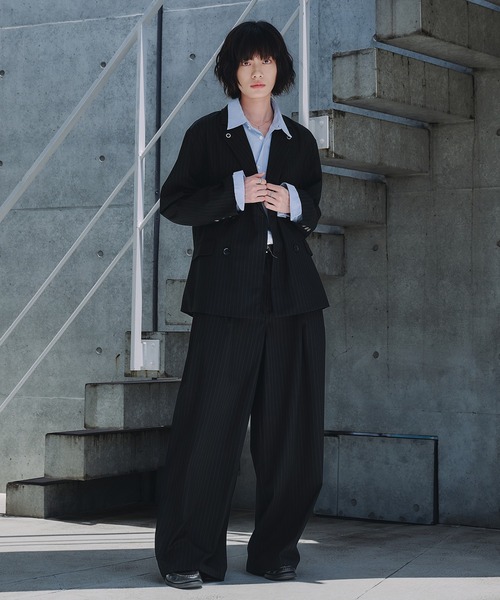 セットアップ対応】 Eyelet-Detail Striped Tailored Jacket / ハトメ