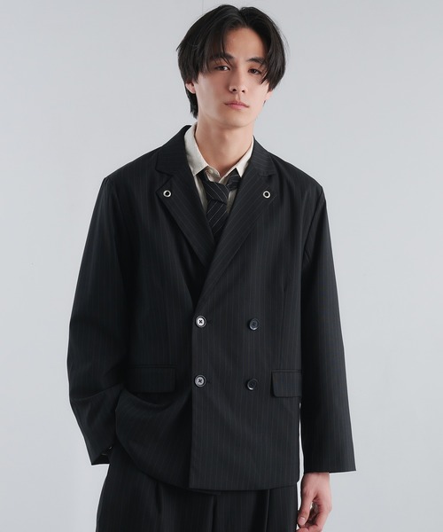セール】【セットアップ対応】 Eyelet-Detail Striped Tailored Jacket セール】【セットアップ対応】 Eyelet-Detail Striped Tailored Jacket