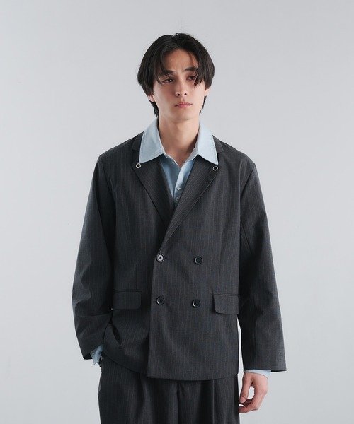 セール】【セットアップ対応】 Eyelet-Detail Striped Tailored Jacket