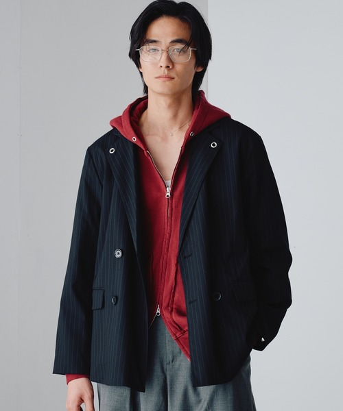 セール】【セットアップ対応】 Eyelet-Detail Striped Tailored Jacket セール】【セットアップ対応】 Eyelet-Detail Striped Tailored Jacket
