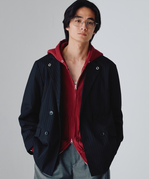 セール】【セットアップ対応】 Eyelet-Detail Striped Tailored Jacket