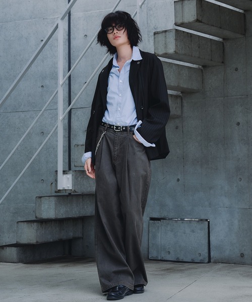 セットアップ対応】 Eyelet-Detail Striped Tailored Jacket / ハトメ