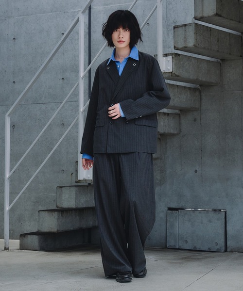 セットアップ対応】 Eyelet-Detail Striped Tailored Jacket / ハトメ