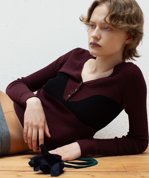 leinwande(ラインヴァンド)の「Bra Intarsia Knit / ブラインターシャニット(ニット/セーター・レディース・グレー/ボルドー/ベージュ・ONE SIZE)」の3枚目の写真