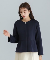 ノーカラージャケット（ブルー・ネイビー/青色系・接触冷感