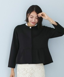 Emilyan（エミリアン）の「無敵のジャケット【洗える・UV CUT･ストレッチ・軽量・接触冷感】ハイストレッチダンボールニット・デザインボタン付ノーカラージャケット（ノーカラージャケット）」