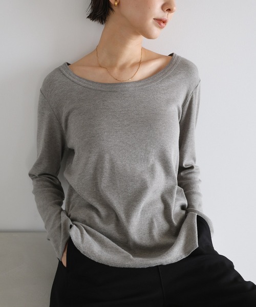 evernavy（エバーネイビー）の「テレコリブラウンドネックプルオーバー（Tシャツ/カットソー・レディース・グレー/チャコールグレー/ブラック/チョコ/ホワイト・M/L）」の4枚目の写真