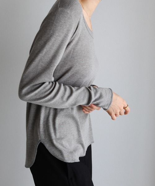evernavy（エバーネイビー）の「テレコリブラウンドネックプルオーバー（Tシャツ/カットソー・レディース・グレー/チャコールグレー/ブラック/チョコ/ホワイト・M/L）」の19枚目の写真