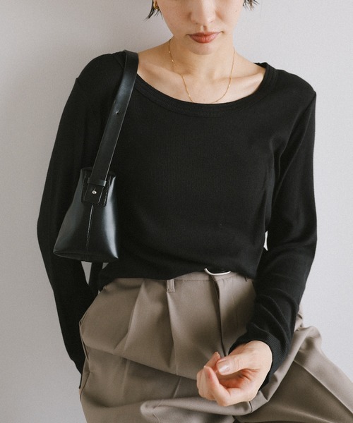 evernavy（エバーネイビー）の「テレコリブラウンドネックプルオーバー（Tシャツ/カットソー・レディース・グレー/チャコールグレー/ブラック/チョコ/ホワイト・M/L）」の12枚目の写真