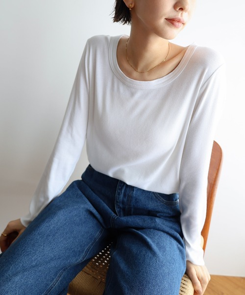 evernavy（エバーネイビー）の「テレコリブラウンドネックプルオーバー（Tシャツ/カットソー・レディース・グレー/チャコールグレー/ブラック/チョコ/ホワイト・M/L）」の16枚目の写真