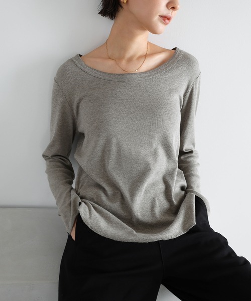 evernavy（エバーネイビー）の「テレコリブラウンドネックプルオーバー（Tシャツ/カットソー・レディース・グレー/チャコールグレー/ブラック/チョコ/ホワイト・M/L）」の18枚目の写真