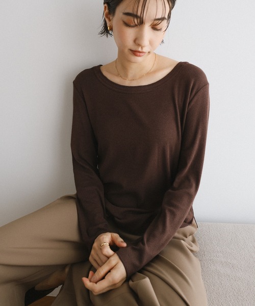 evernavy（エバーネイビー）の「テレコリブラウンドネックプルオーバー（Tシャツ/カットソー・レディース・グレー/チャコールグレー/ブラック/チョコ/ホワイト・M/L）」の10枚目の写真