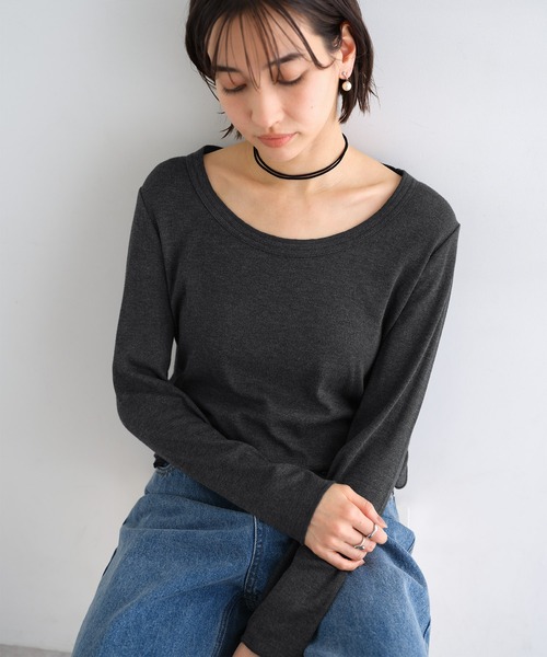 evernavy(エバーネイビー)の「テレコリブラウンドネックプルオーバー(Tシャツ/カットソー・レディース・グレー/チャコールグレー/ブラック/チョコ/ホワイト・M/L)」の19枚目の写真