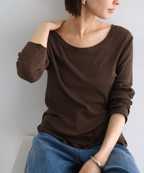 evernavy(エバーネイビー)の「テレコリブラウンドネックプルオーバー(Tシャツ/カットソー・レディース・グレー/チャコールグレー/ブラック/チョコ/ホワイト・M/L)」の17枚目の写真
