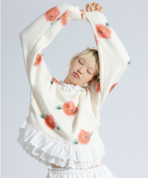 lace lace rose knit／レース薔薇ニット（ニット/セーター）｜monepine