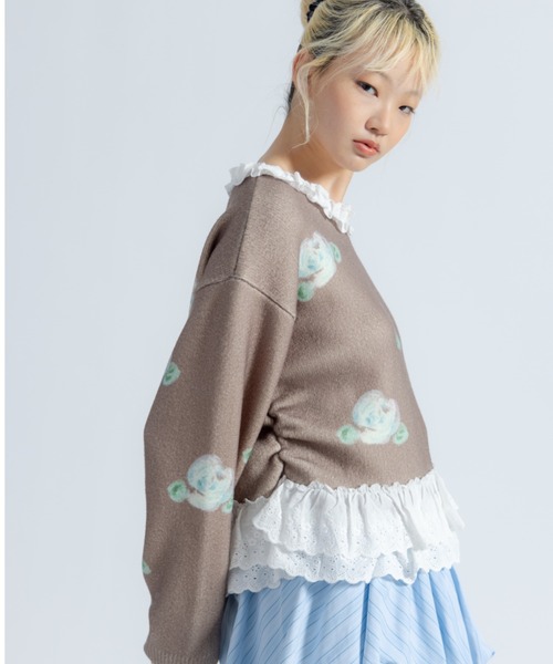 monepine(モネピネ)の「lace lace rose knit/レース薔薇ニット(ニット/セーター・レディース・アイボリー/ブラウン・FREE)」の15枚目の写真