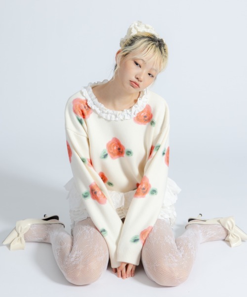 monepine(モネピネ)の「lace lace rose knit/レース薔薇ニット(ニット/セーター・レディース・アイボリー/ブラウン・FREE)」の4枚目の写真