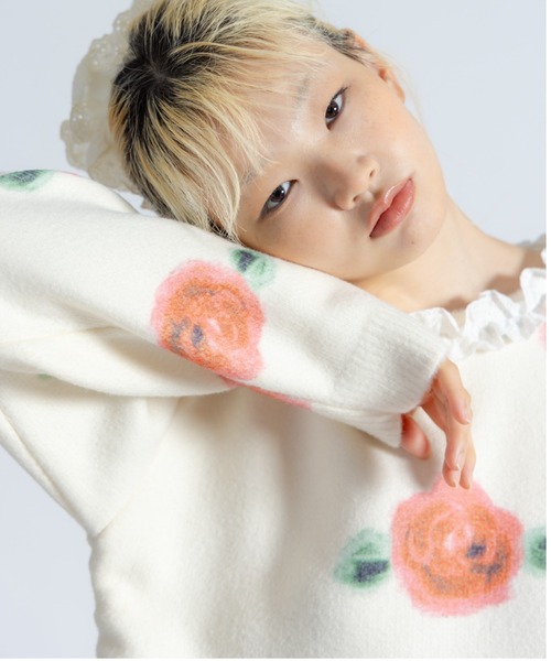 monepine(モネピネ)の「lace lace rose knit/レース薔薇ニット(ニット/セーター・レディース・アイボリー/ブラウン・FREE)」の6枚目の写真