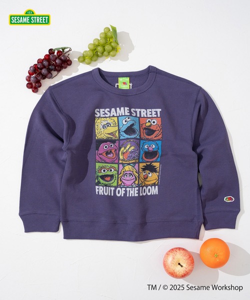 FRUIT OF THE LOOM(フルーツオブザルーム)の「【FRUIT OF THE LOOM】長袖スウェット② / キッズ / セサミストリート / コラボプリント / キャラクター(スウェット・キッズ・パープル/杢グレー・130cm/150cm/110cm)」の1枚目の写真