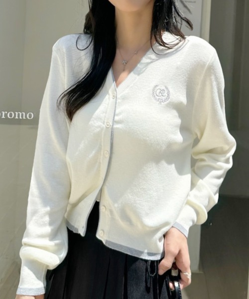 セール】Vネック パイピング デザイン カーディガン（カーディガン