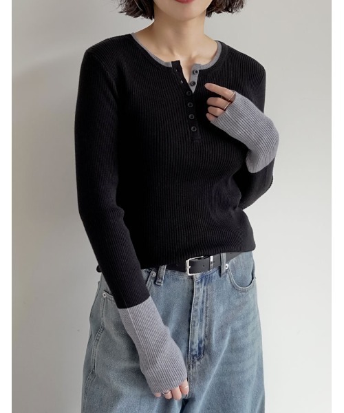 トップス BREATH WEAR MORE KNIT GREY セール】【2点セット】オリジナルレイヤードニットトップス／original