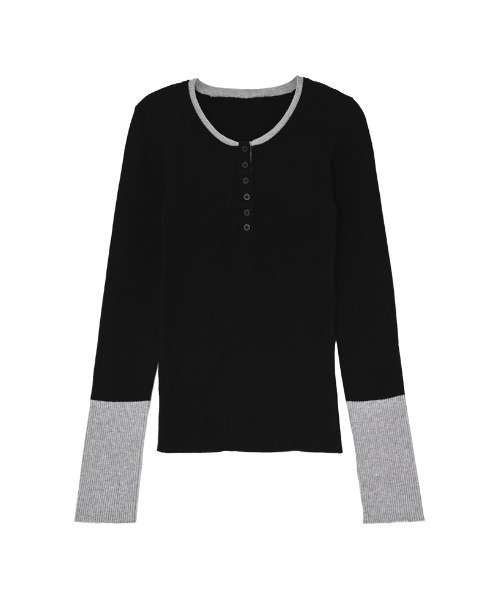 Re:EDIT(リエディ)の「配色レイヤードライクヘンリーネックニットトップス(ニット/セーター・レディース・チャコールグレー/ブラック/ブラウン/グレー/アイボリー・MEDIUM/LARGE)」の19枚目の写真