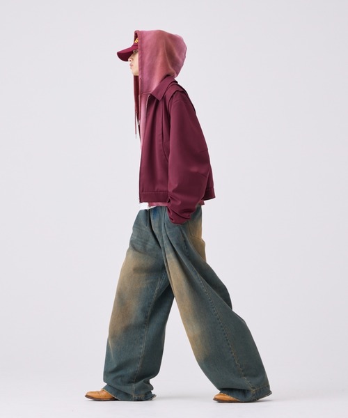 soerte（ソエルテ）の「Heavy weight double zip-up hoodie（decadent paint) /ヘビーウェイトダブルジップフーディー【短丈】（パーカー・メンズ・ブラック/ボルドー・1/3/2）」の8枚目の写真