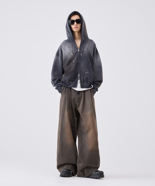 soerte（ソエルテ）の「Heavy weight double zip-up hoodie（decadent paint) /ヘビーウェイトダブルジップフーディー【短丈】（パーカー・メンズ・ブラック/ボルドー・1/3/2）」の11枚目の写真