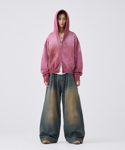 soerte（ソエルテ）の「Heavy weight double zip-up hoodie（decadent paint) /ヘビーウェイトダブルジップフーディー【短丈】（パーカー・メンズ・ブラック/ボルドー・1/3/2）」の7枚目の写真