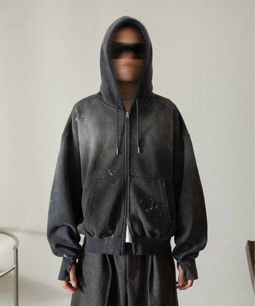 soerte（ソエルテ）の「Heavy weight double zip-up hoodie（decadent paint) /ヘビーウェイトダブルジップフーディー【短丈】（パーカー・メンズ・ブラック/ボルドー・1/3/2）」の22枚目の写真