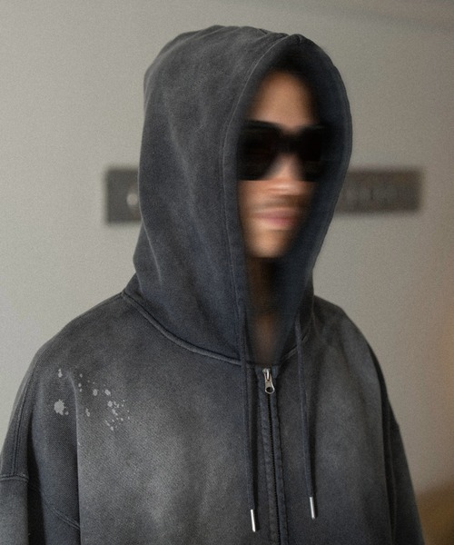 soerte（ソエルテ）の「Heavy weight double zip-up hoodie（decadent paint) /ヘビーウェイトダブルジップフーディー【短丈】（パーカー・メンズ・ブラック/ボルドー・1/3/2）」の20枚目の写真