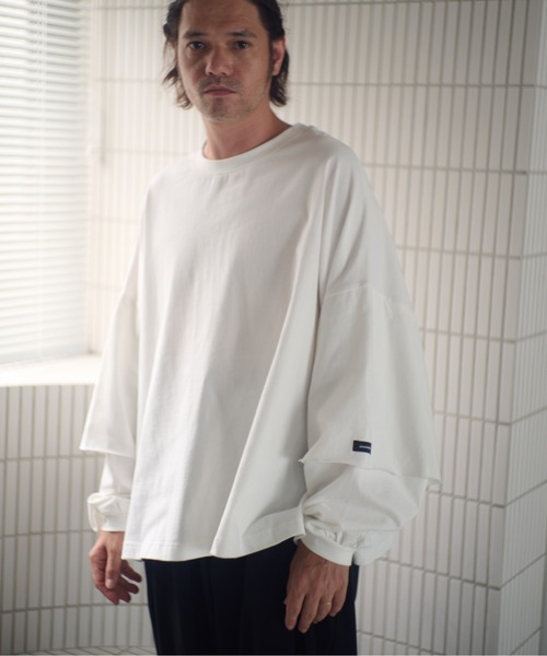 ADAM PATEK(アダムパテック)の「ADAMPATEK/wide boxcut layered long sleeve/ワイドボックスシルエットフェイクレイヤードロンT(Tシャツ/カットソー・メンズ・ブラック/ホワイト・1/2)」の2枚目の写真