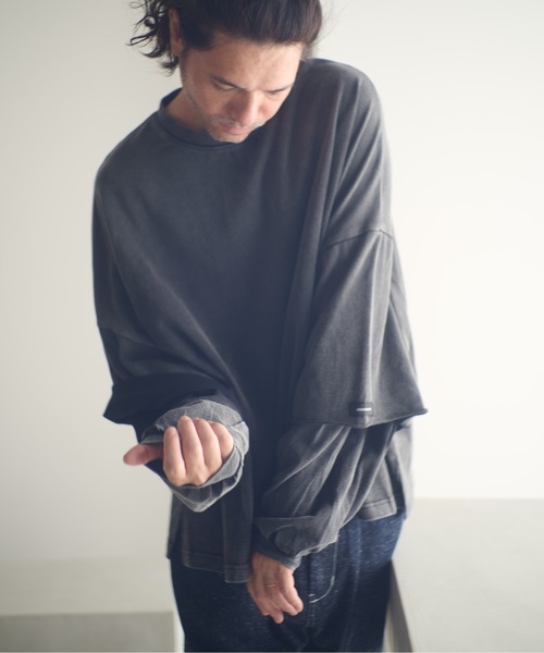 ADAM PATEK(アダムパテック)の「ADAMPATEK/wide boxcut layered long sleeve/ワイドボックスシルエットフェイクレイヤードロンT(Tシャツ/カットソー・メンズ・ブラック/ホワイト・1/2)」の21枚目の写真