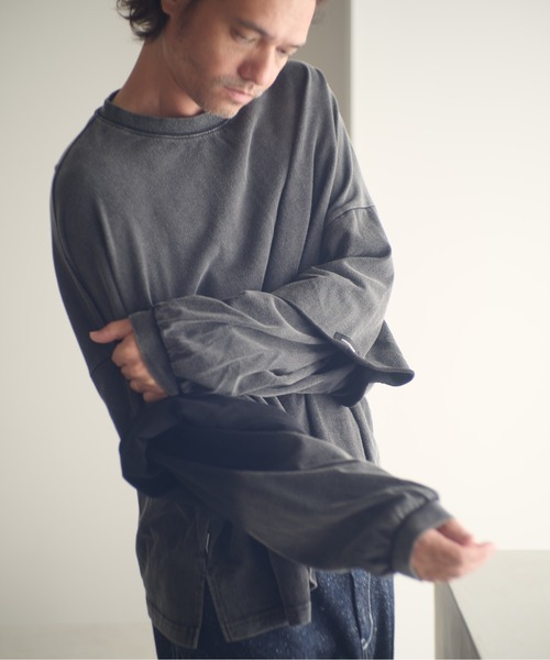 ADAM PATEK(アダムパテック)の「ADAMPATEK/wide boxcut layered long sleeve/ワイドボックスシルエットフェイクレイヤードロンT(Tシャツ/カットソー・メンズ・ブラック/ホワイト・1/2)」の20枚目の写真