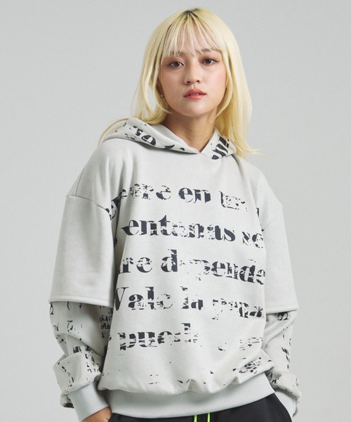 GALLIS ADDICTION（ガリスアディクション）の「GA SUEDE LAYERED LOGO HOODIE（パーカー・メンズ・ブラック/アイボリー・L/M）」の2枚目の写真