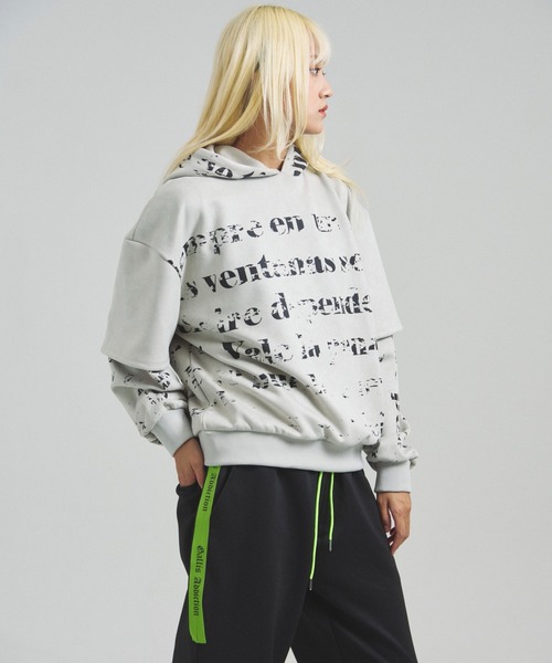 GALLIS ADDICTION（ガリスアディクション）の「GA SUEDE LAYERED LOGO HOODIE（パーカー・メンズ・ブラック/アイボリー・L/M）」の6枚目の写真